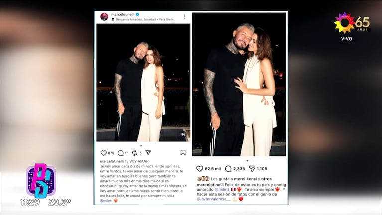 Marcelo Tinelli habría plagiado el posteo romántico que le dedicó a Milett Figueroa (Foto: captura de Puro Show).