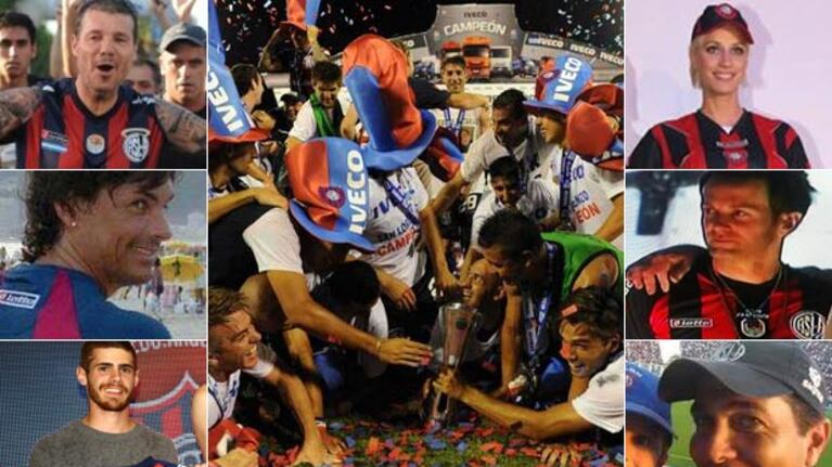 Marcelo Tinelli, Hernán Caire, Gastón Soffritti, Ingrid Grudke, Axel y Rodolfo Barili. El festejo de los hinchas famosos de San Lorenzo. (Fotos: Ole.com.ar y archivo Web)