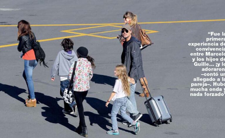 Marcelo Tinelli junto a Guillermina Valdés en Esquel, los hijos de ella, y Juanita, su hija menor (Foto: Gente