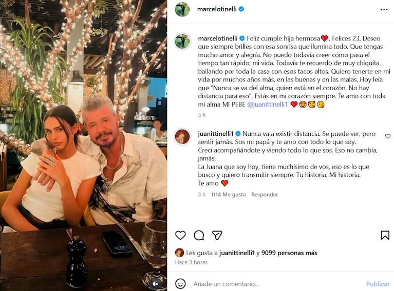 Marcelo Tinelli le dedicó un emotivo mensaje a su hija Juanita (Instagram)