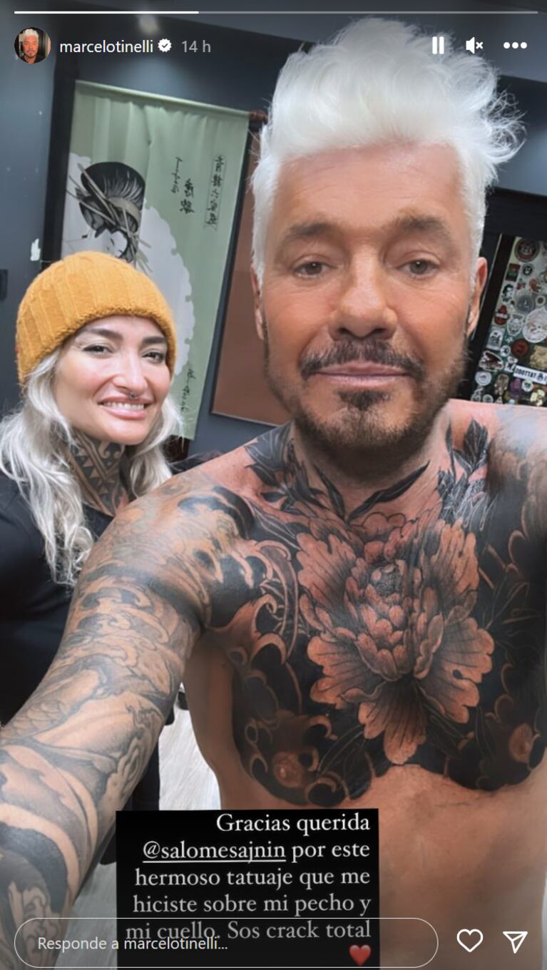 Marcelo Tinelli mostró el impactante tatuaje total black que se hizo en el pecho y cuello: “Hermoso tattoo”