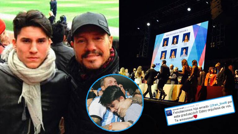 Marcelo Tinelli, orgulloso de su hijo Francisco (Fotos: Instagram y Twitter). 