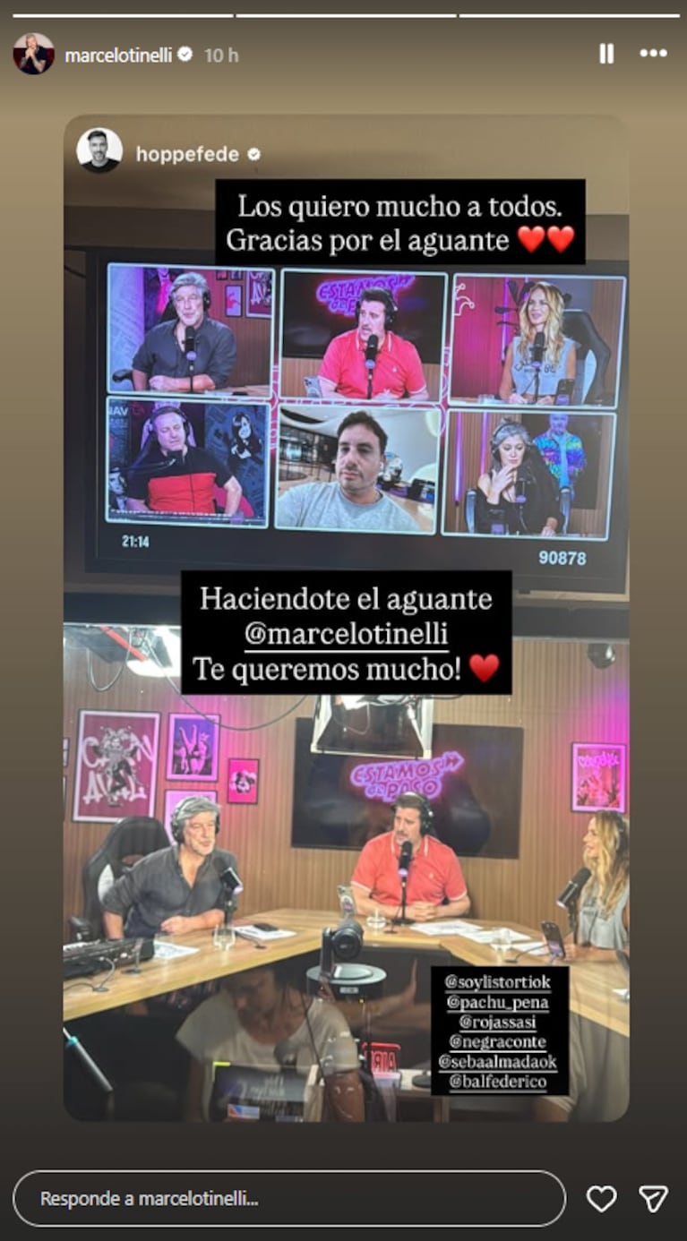 Marcelo Tinelli recibió el apoyo de sus amigos y lo compartió en redes sociales | Créditos: Instagram @marcelotinelli