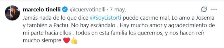 Marcelo Tinelli responde a los dichos de José María Listorti (Foto: captura de X/@cuervotinelli).
