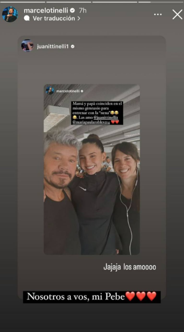 Marcelo Tinelli sorprendió al ir a entrenar con su ex Paula Robles y su hija juntos, Juanita: "Las amo"