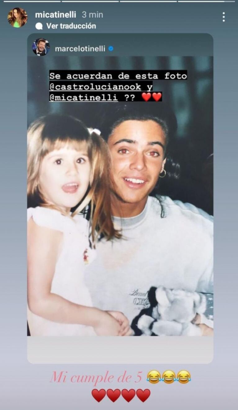 Marcelo Tinelli sorprendió al publicar una foto retro de su hija Mica con Luciano Castro en la época de Jugate Conmigo