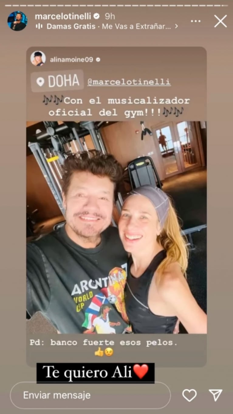 Marcelo Tinelli y Alina Moine entrenan juntos en Qatar: "Te quiero"