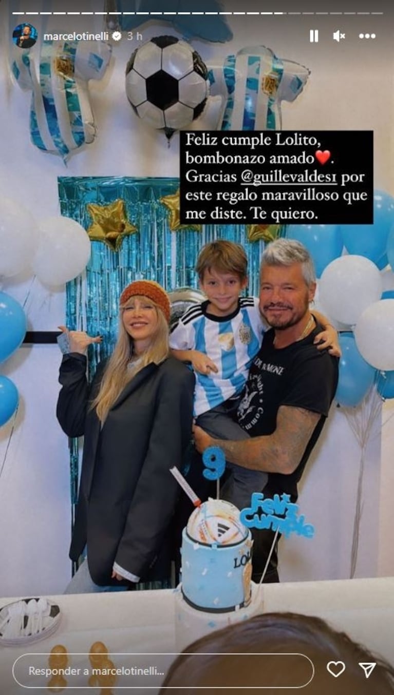 Marcelo Tinelli y Guillermina Valdés, juntos en el cumpleaños de su hijo: "Mamá y papá te aman, Lolito hermoso"