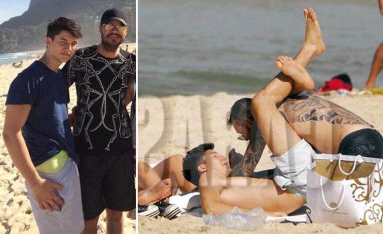 Marcelo Tinelli y su hijo Francisco, dos luchadores de jiu jitsu. (Foto: Twitter y revista Caras)