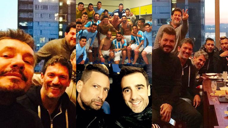 Marcelo Tinelli y sus amigos alentando a la Selección Nacional (Fotos: Twitter).