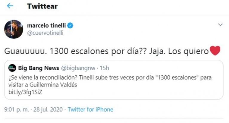 Marcelo Tinelli y una pícara reacción ante la versión de reconciliación con Guille Valdés: "¿1300 escalones por día?"