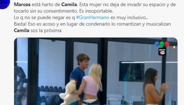 Marcos de Gran Hermano se hartó de que Camila lo persiga y se la sacó de encima con un empujón: el video