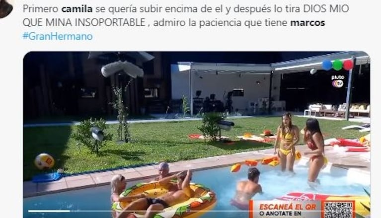 Marcos de Gran Hermano se hartó de que Camila lo persiga y se la sacó de encima con un empujón: el video