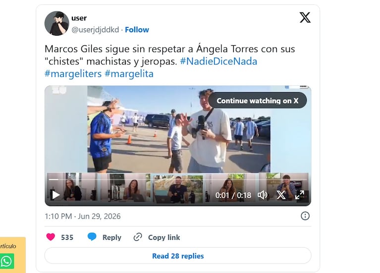 Marcos Giles, otra vez en el ojo de la tormenta: el gesto en Luzu TV que generó repudio e incomodó a Ángela Torres. Crédito: X