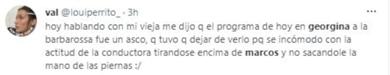 Marcos Ginocchio se mostró incómodo con Georgina Barbarossa y las redes estallaron contra la conductora