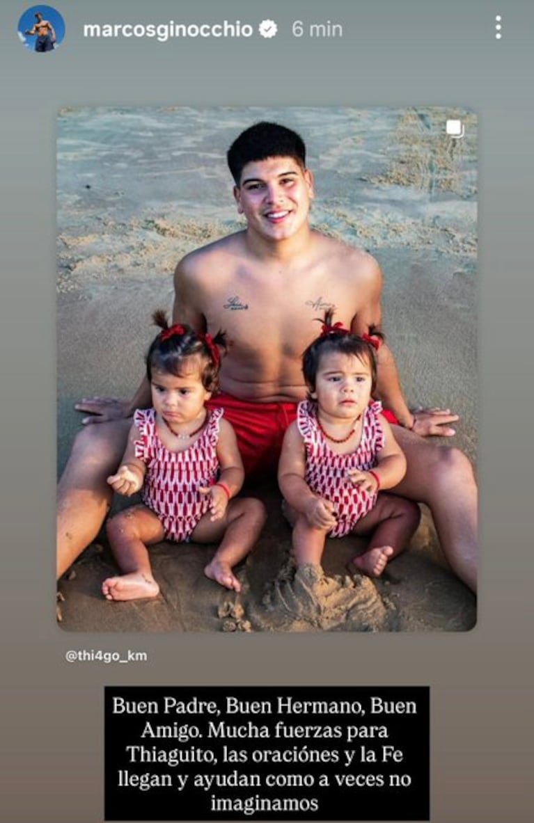 Marcos Ginocchio se unió a la cadena de oración que pidió la familia de Thiago Medina. Foto: Instagram @marcosginocchio