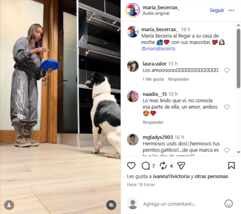   María Becerra destacó el costado más tierno de la rutina: sus perros aprendieron a dar la patita como gesto de agradecimiento antes de empezar a comer.
Crédito Tiktok