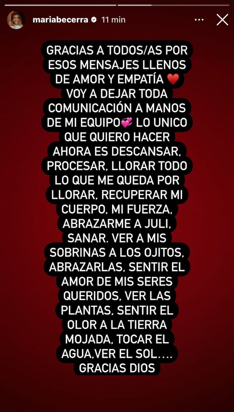 María Becerra habló tras su internación (Foto: captura de Instagram/@mariabecerra).