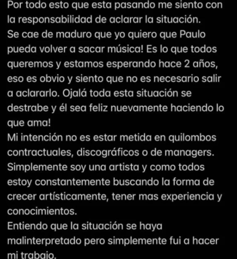 María Becerra salió al cruce tras ser acusada de traicionar a Paulo Londra: "Quiero que él pueda volver a sacar música"
