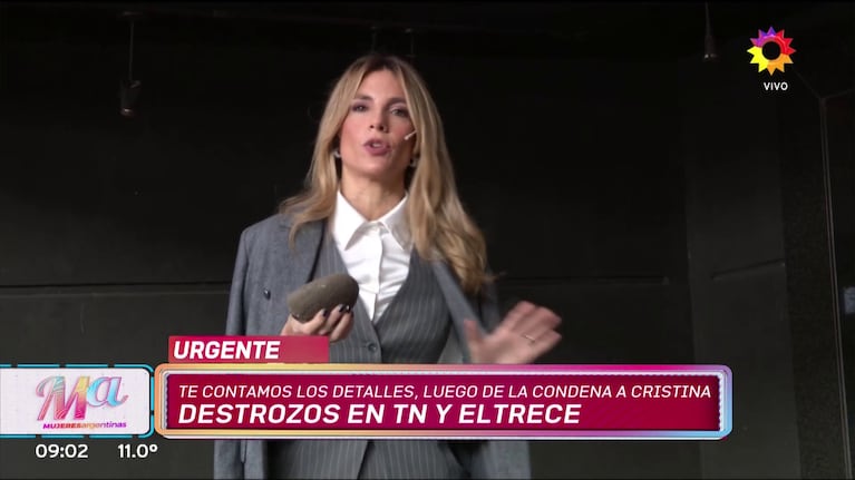 María Belén Ludueña muestra las piedras que usaron los militantes K para destruir Artear.
