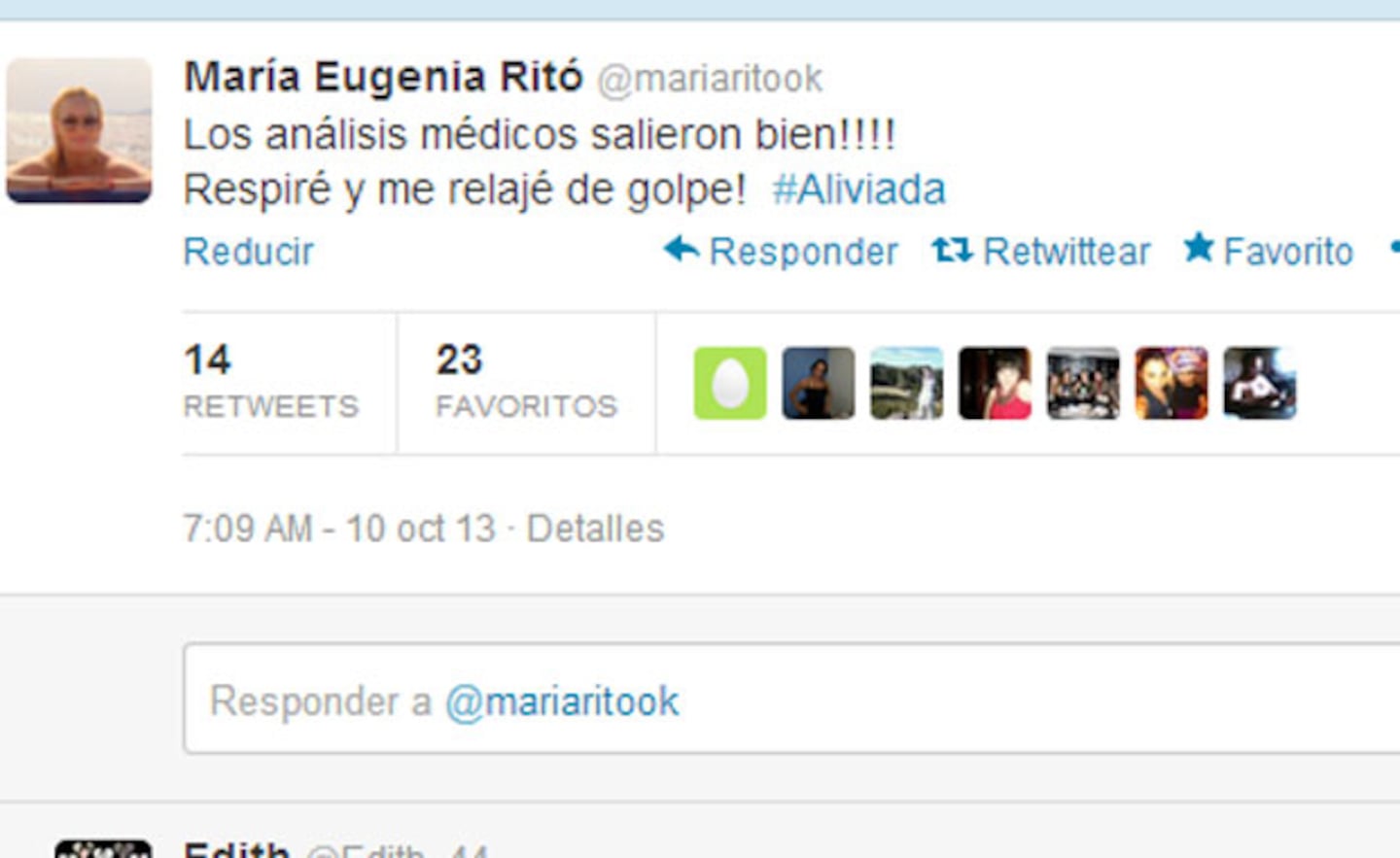 María Eugenia Ritó tranquilizó a todos con su último tweet sobre su salud (Foto: Web y Captura). 