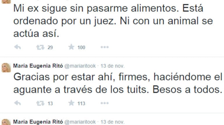 María Eugenia Ritó y una polémica catarsis tuitera contra su ex, Marcelo Salinas: "Me quiere muerta" (Foto: Twitter)