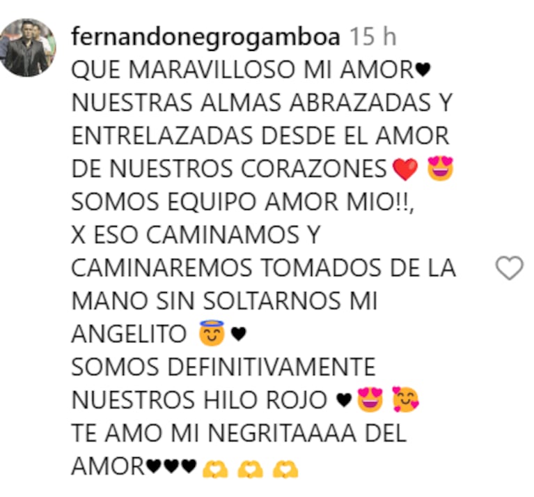 María Fernanda Callejón le dedicó un romántico mensaje a su novio Fernando Gamboa: "Mi hilo rojo"