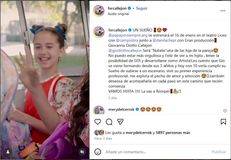 María Fernanda Callejón y el orgullo por su hija.