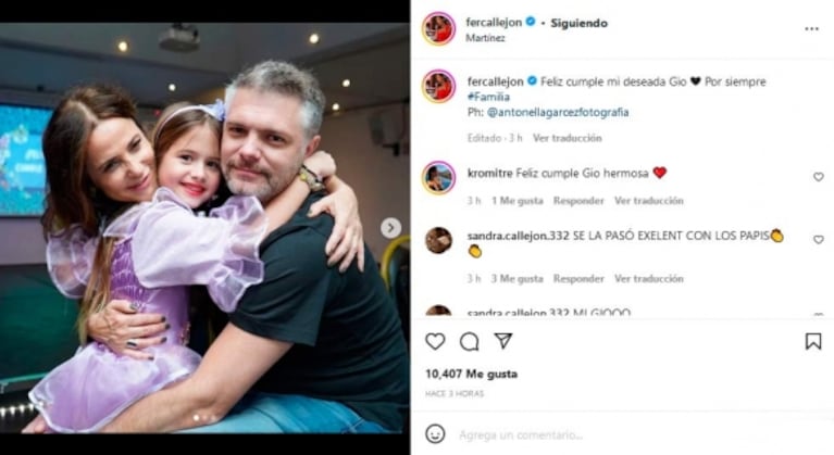 María Fernanda Callejón y Ricky Diotto celebraron el cumpleaños de Giovanna: "Por siempre familia"