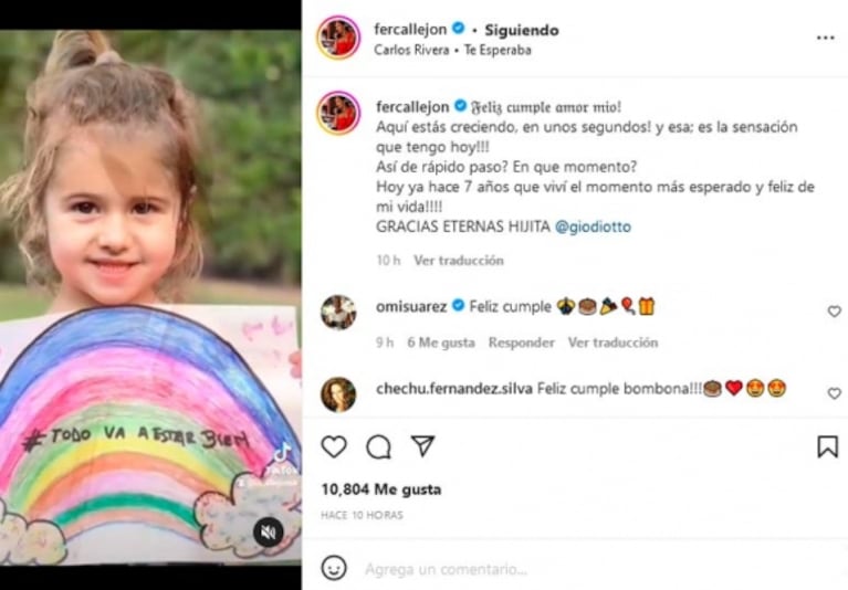 María Fernanda Callejón y Ricky Diotto celebraron el cumpleaños de Giovanna: "Por siempre familia"