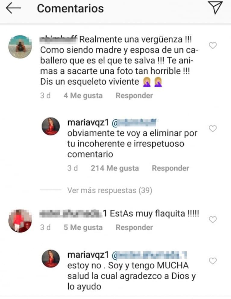 María Vázquez, tras ser atacada por su delgadez: "Si entendieran no verían huesos, verían fibras y músculos"