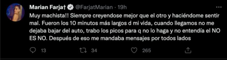Marian Farjat apuntó contra Martín Salwe al contar un episodio que vivió con él en un auto: "No me dejaba bajar"