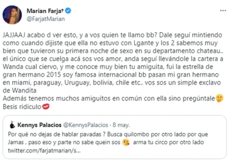 Marian Farjat reveló picantes detalles sobre la supuesta primera noche de amor de Wanda Nara con L-Gante