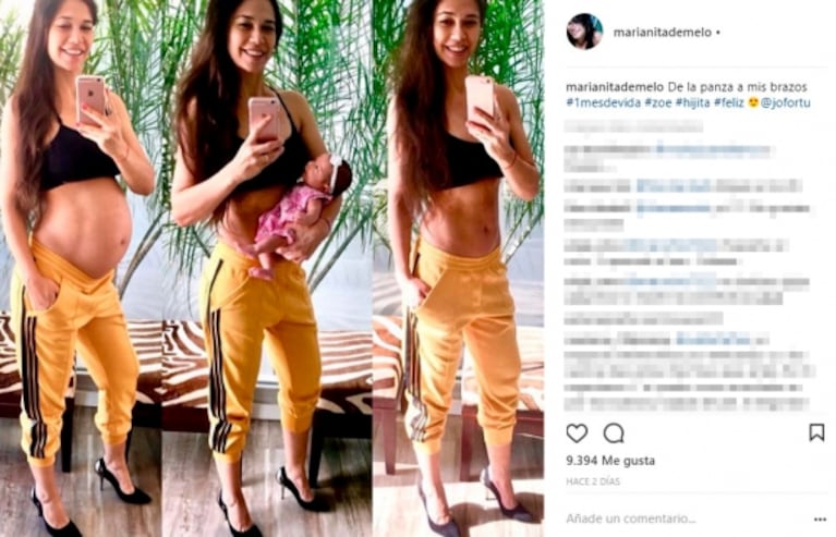 Mariana de Melo mostró el cambio de su cuerpo en el postparto y cruzó críticas: "No me hice ninguna cirugía"