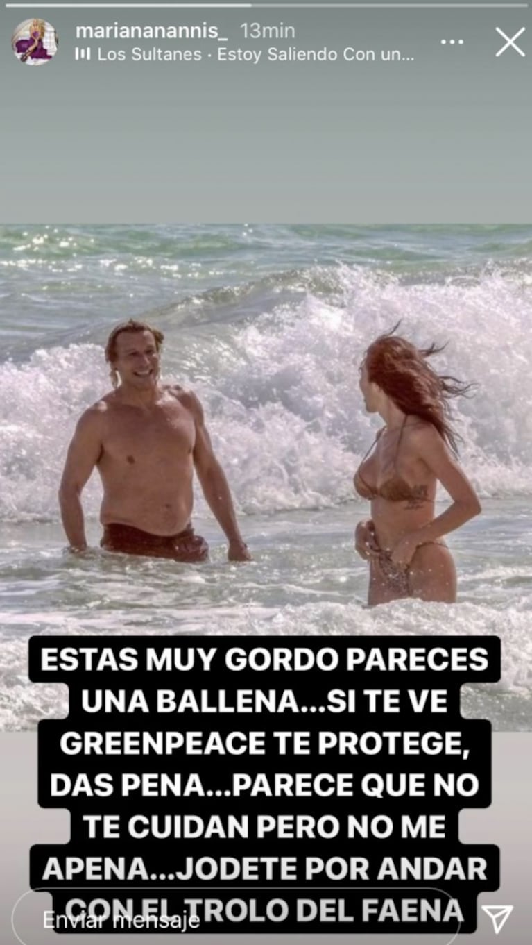 Mariana Nannis compartió una foto de Claudio Caniggia con su novia y los fulminó: "Parecés una ballena"