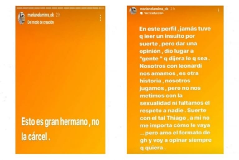 Marianela Mirra trató de mafiosos a los defensores de Thiago de Gran Hermano