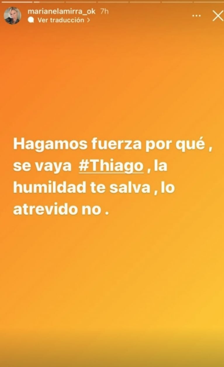 Marianela Mirra volvió a cargar contra Thiago: por qué quiere que lo eliminen ya de Gran Hermano