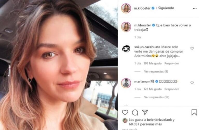 Mariano Martínez le comentó una foto a Marcela Kloosterboer y los fans lo cruzaron duro: "¡Está casada!"