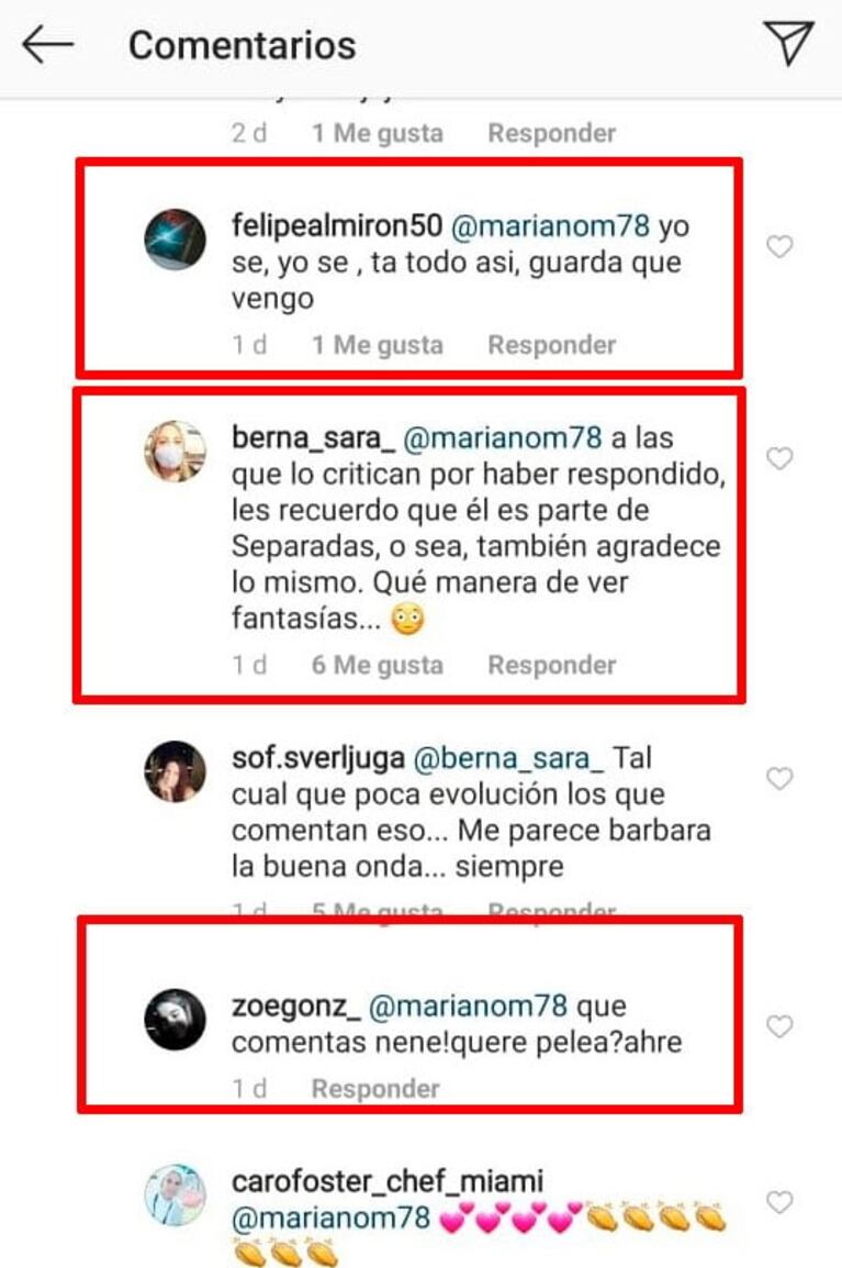 Mariano Martínez le comentó una foto a Marcela Kloosterboer y los fans lo cruzaron duro: "¡Está casada!"