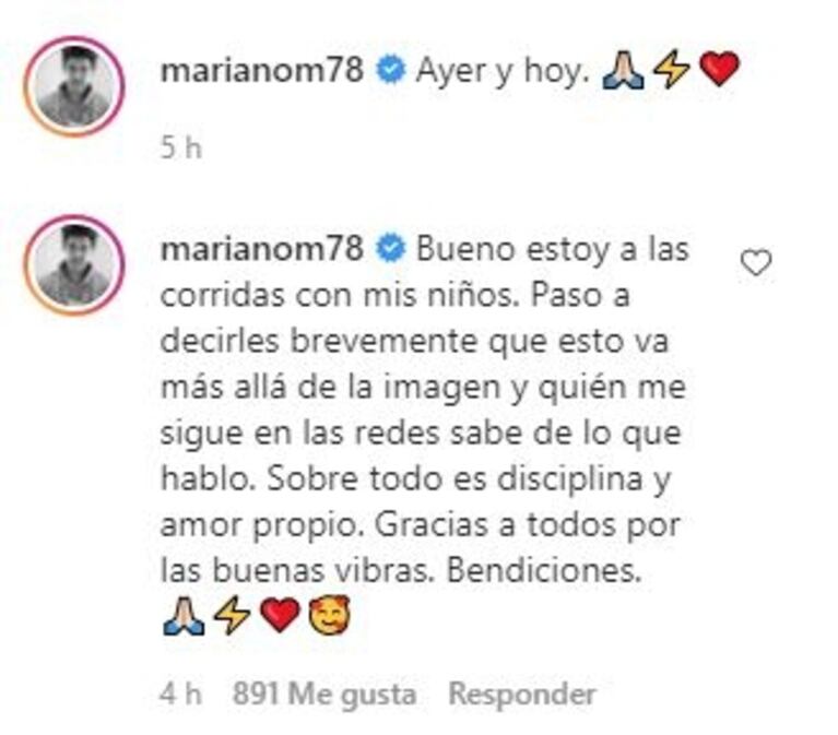 Mariano Martínez mostró su increíble transformación física y compartió unas profundas palabras: "Es disciplina y amor propio"