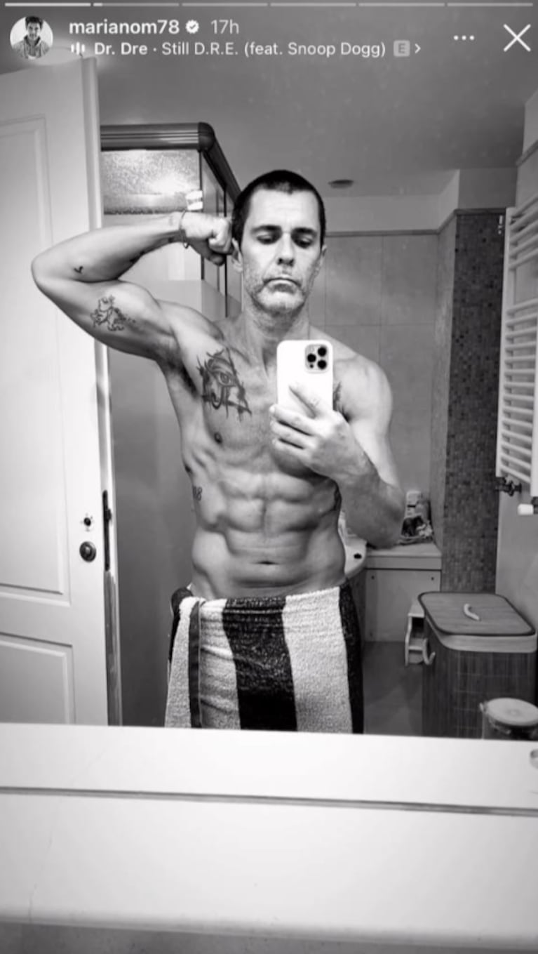 Mariano Martínez se rapó y compartió una jugada foto tras haberse duchado