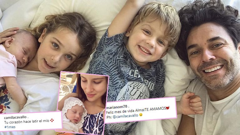 Mariano Martínez y Camila Cavallo junto a Alma, a un mes de su nacimiento (Foto: Instagram)