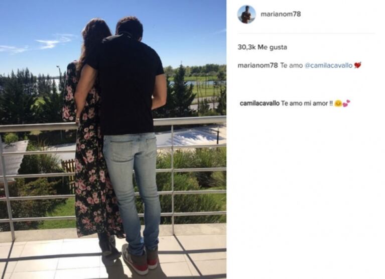 Mariano Martínez y una romántica foto con Camila Cavallo en Instagram: la artística respuesta de ella 