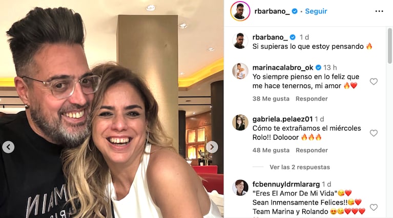 Marina Calabro y Rolando Barbano. Credito: Instagram/@rbarbano_