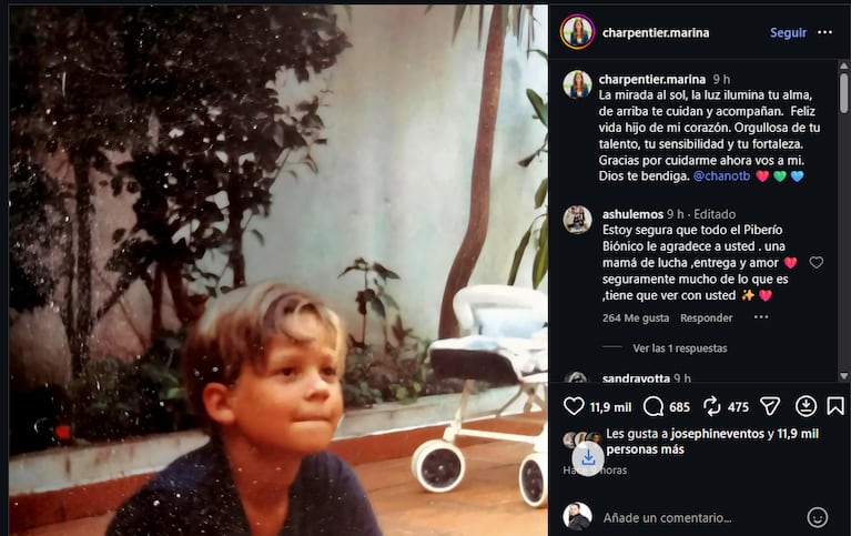 Marina Charpentier recordó a Chano con una foto de su infancia y un emotivo mensaje. Crédito: Instagram