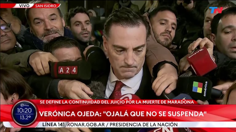 Mario Baudry habló con la prensa en el juicio por la muerte de Diego Maradona (Foto: captura de TN).