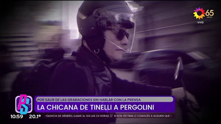 Mario Pergolini saliendo de la grabación de su programa Otro Día Perdido en moto, sin hablar con los cronistas (Foto: captura de eltrece).