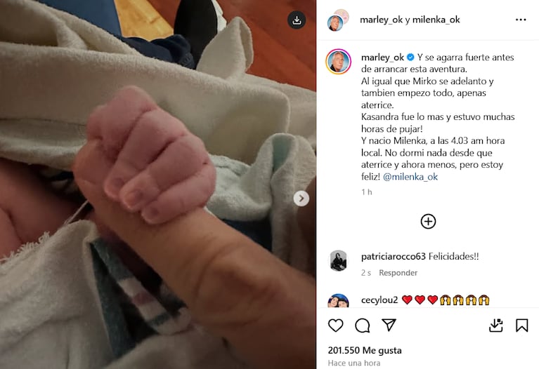 Marley recibió a Milenka (Foto: captura de Instagram).