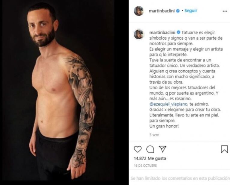 Martín Baclini se hizo un impactante tatuaje en la espalda, tras quedar afuera del Cantando: "Me hacés feliz"