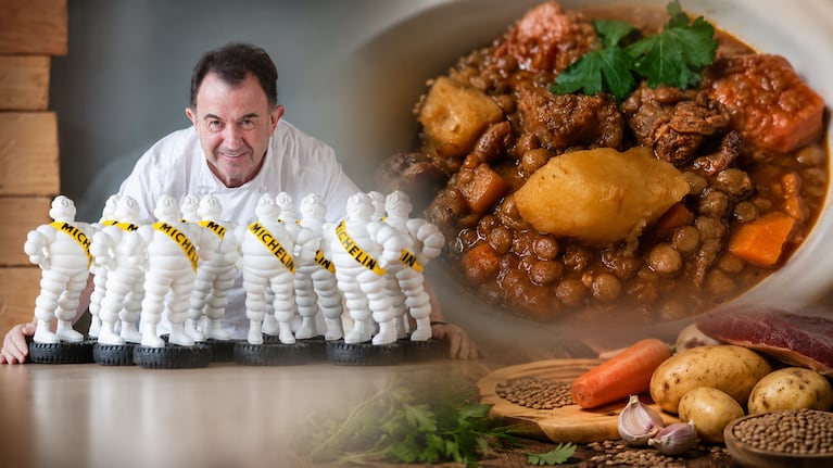 Martín Berasategui, chef: el guiso más rico lleva 1,5 litros de caldo, cuatro papas y 800 gramos de panceta. Foto: montaje